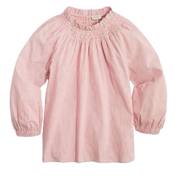 J Crew New! Striped Poplin Smocked Balloon 3/4 Sleeve Key Hole Top High Neck - Picture 4 of 16
